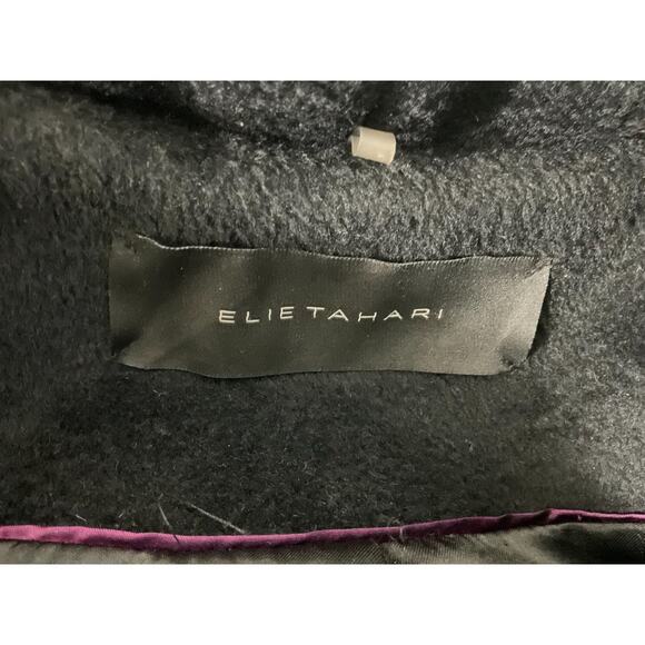 Elie Tahari Women's Small Black Wool Coat Jacket Blend Belted Waterfall‎ Collar - Picture 3 of 13